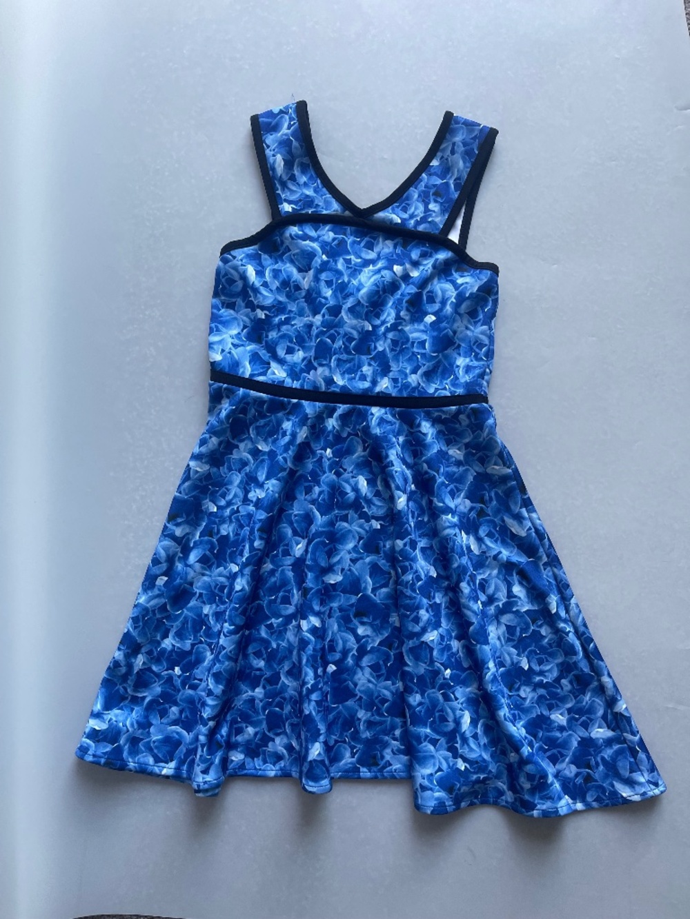 Sally Miller Couture Girls Size 10 Blue Floral Fit & Flare Dress Made in USA